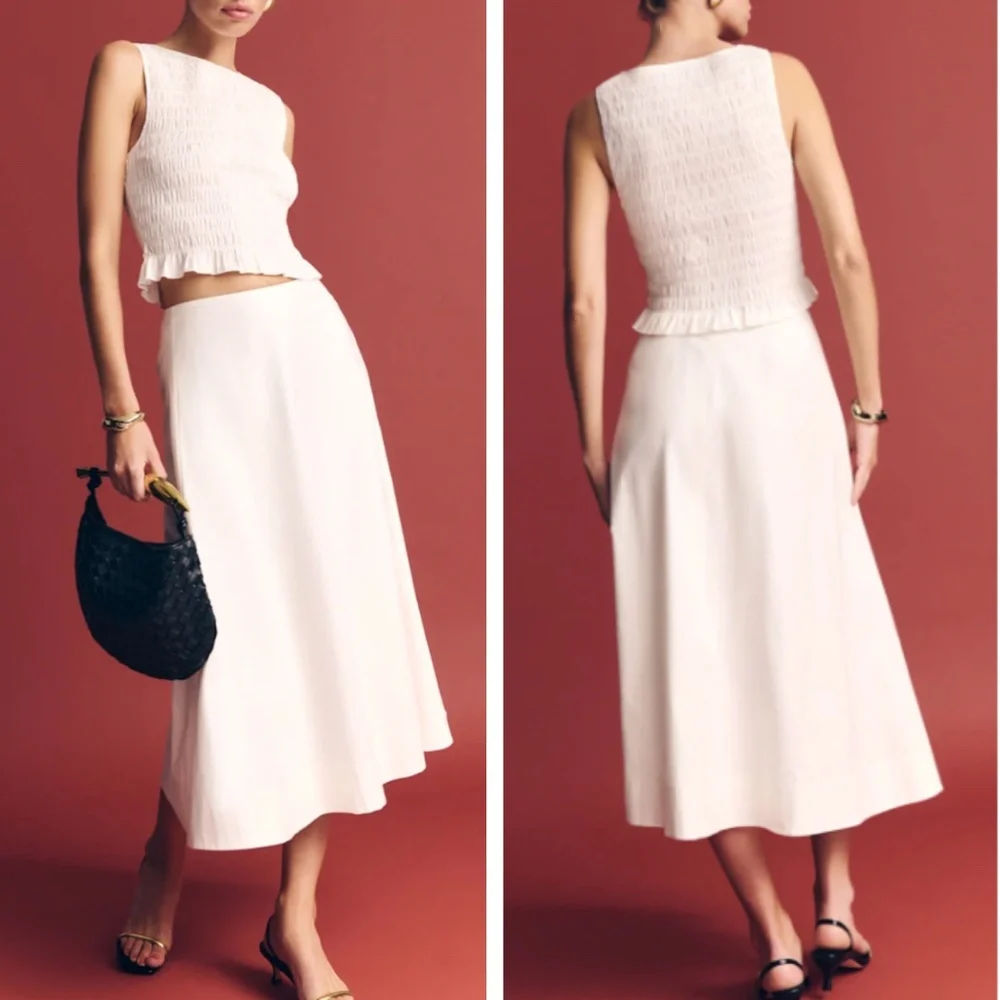 BEST Reformation Laguna Two Piece Set White Ivory Cotton French Midi Classic - Picture 1 of 15